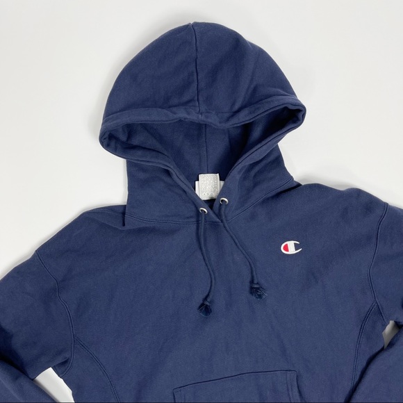 Champion Reverse Weave Navy Hoodie Medium - Picture 3 of 8